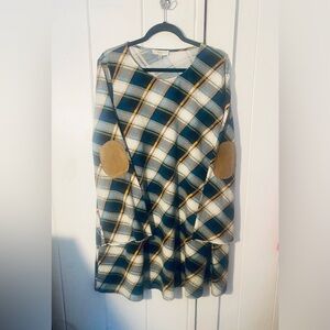 Umgee Blue and White Plaid Long Sleeve Dress